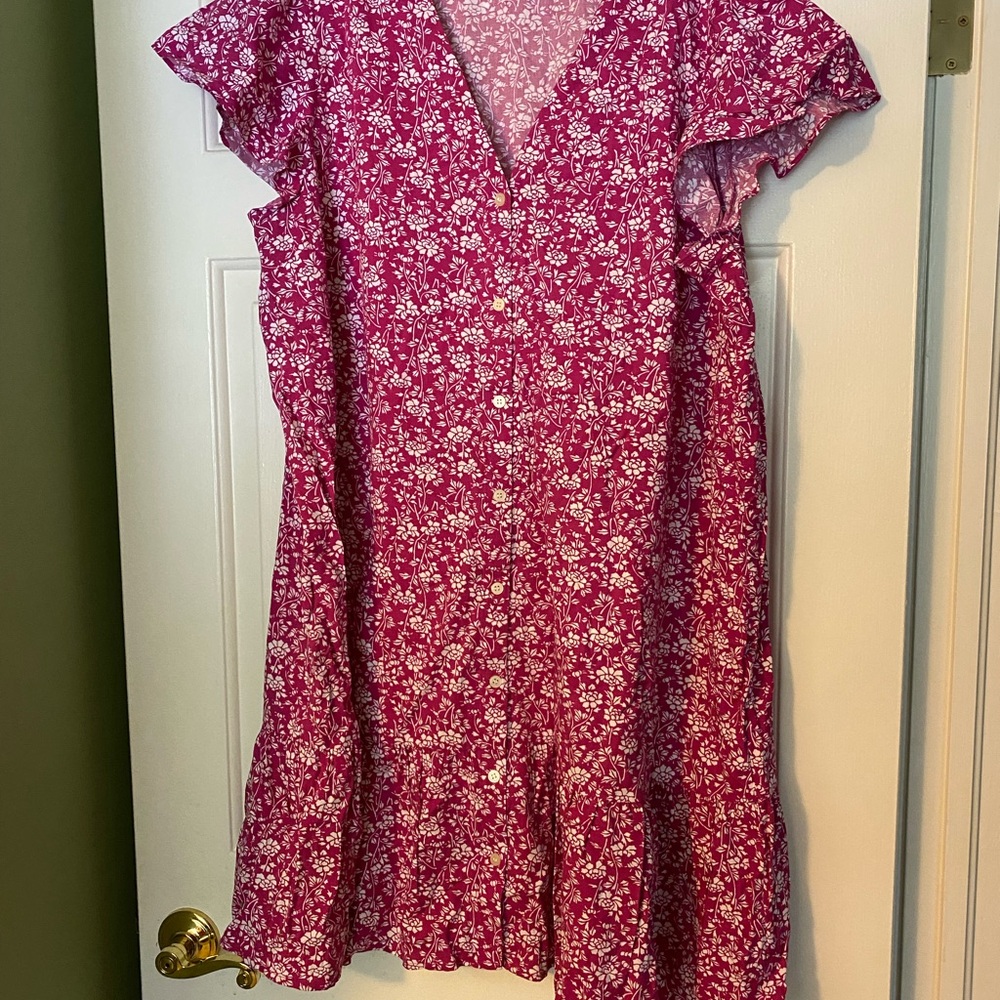 Floral Pink Dress with Ruffle Sleeves